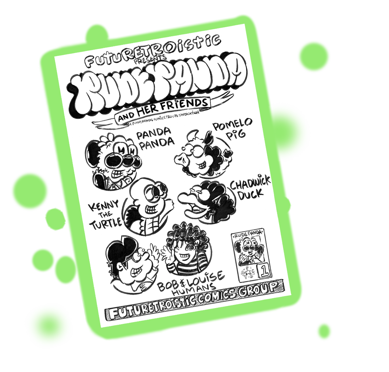 Rude Panda and her Friends comic book glowing green